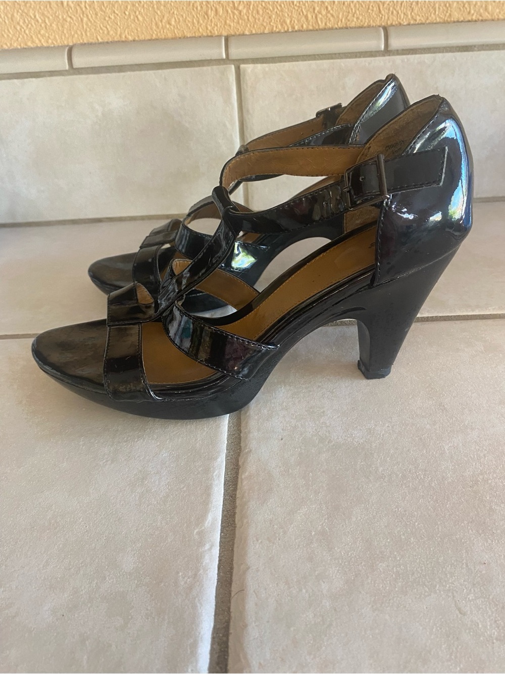 Avenue Black Patent Strappy High Heel Sandals